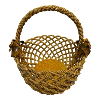 Primo'Gi Ceramic Woven Basket, Signed For Sale