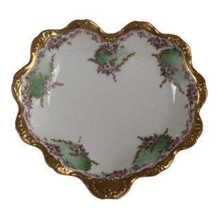 Antique B&h Limoges France Hand Painted Bowl Gilt Rim Floral 10” For Sale