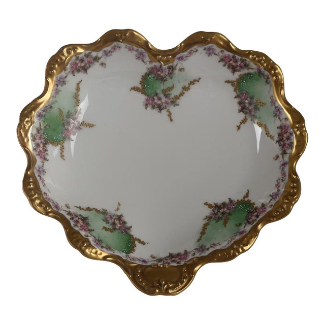 Antique B&h Limoges France Hand Painted Bowl Gilt Rim Floral 10” For Sale