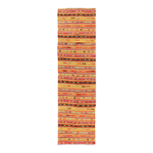 Vintage Turkish Kilim Runner With Multicolor Stripes and Tribal Motifs 2'9 X 10'6