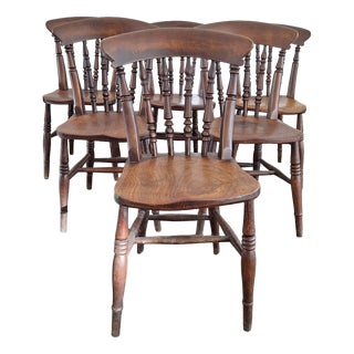 Antique Farmhouse Dining Chairs in Oak, Befos, Set of 6 For Sale