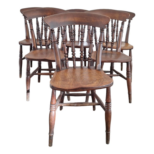 Antique Farmhouse Dining Chairs in Oak, Befos, Set of 6 For Sale