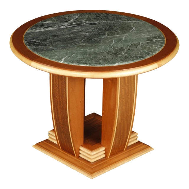 Mahogany and Marble Center Table or Zoom Table by Ron Puckett, 1991, Signed For Sale