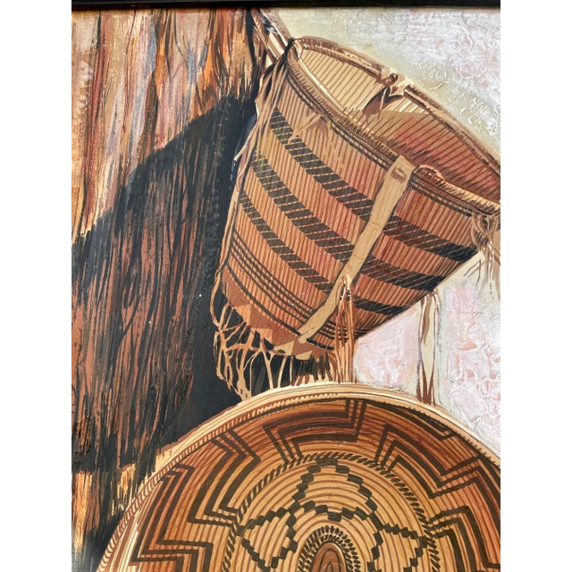 1970s Large Indian Baskets Still Life Signed Natchez Oil on Canvas For Sale - Image 5 of 10