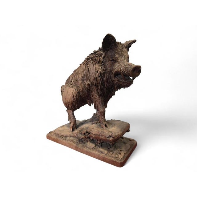 Antique Black Forest Carved Warthog Sculpture, 1880 For Sale - Image 3 of 11