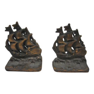 Vintage Sailing Ship Bookends, Pair For Sale