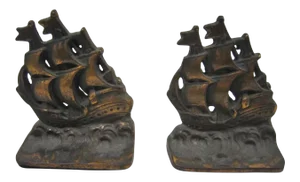 Vintage Sailing Ship Bookends, Pair