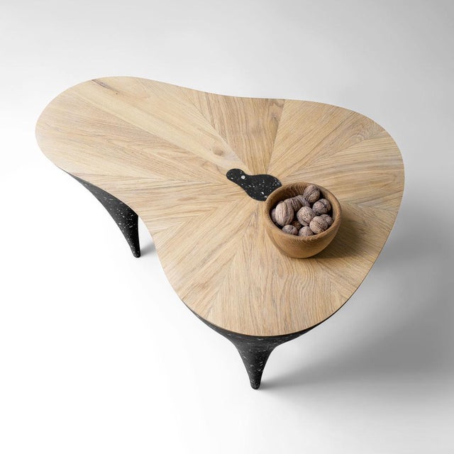 Beige Contemporary Curved Oak & Black Concrete Coffee Table by Donatas Žukauskas For Sale - Image 8 of 11
