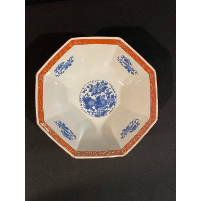 Japanese Late 20th Century Octagonal Imari Style Serving Bowl With Geometric and Dog Motif From Otagiri For Sale - Image 3 of 8
