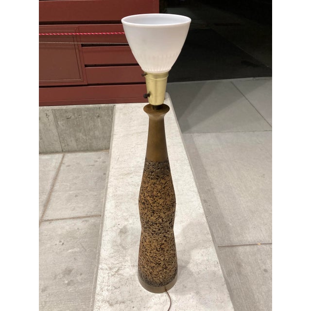 Wood Mid-Century Modern Tall Walnut & Cork Table Lamp For Sale - Image 7 of 13