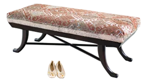 1960s Vintage Bench Handwoven Kilim Soumak Wood Bench Ottoman Terra Cotta Cream Bench