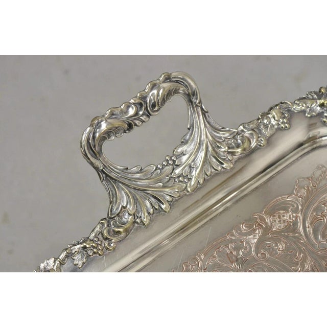 Metal Antique English Victorian Grapevine & Cluster Twin Handle Serving Platter Tray For Sale - Image 7 of 11