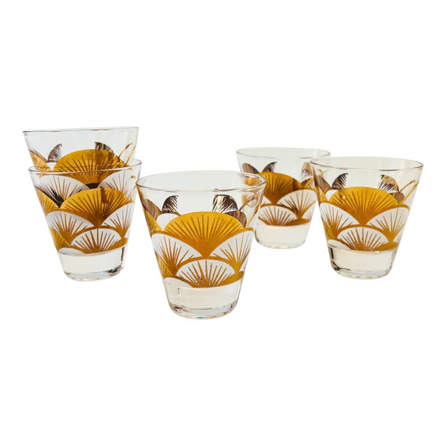 Mid Century Gold Fan Shot Glasses - Set of 5 For Sale