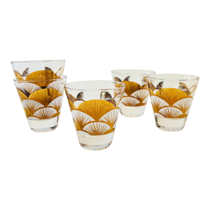 Mid Century Gold Fan Shot Glasses - Set of 5