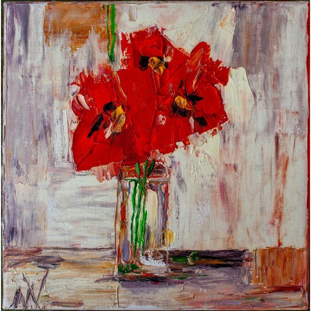 Red Natalia Vypritskaia, Poppies in a Glass Vase, Oil on Canvas For Sale - Image 8 of 8