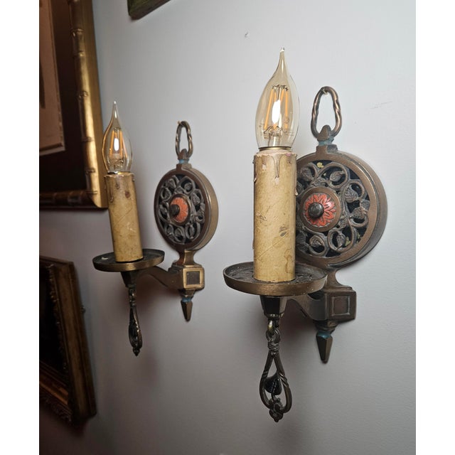 Moe-Bridges 1920s Moe -Bridges Tudor Wall Sconces - a Pair For Sale - Image 4 of 15