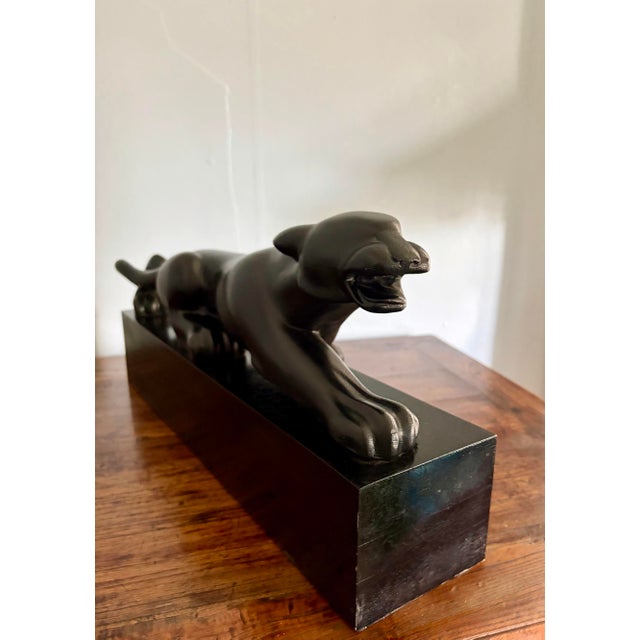 Black Mid 20th Century Art Deco Revival Black Panther Sculpture on Leatherized Pedestal Base For Sale - Image 8 of 12