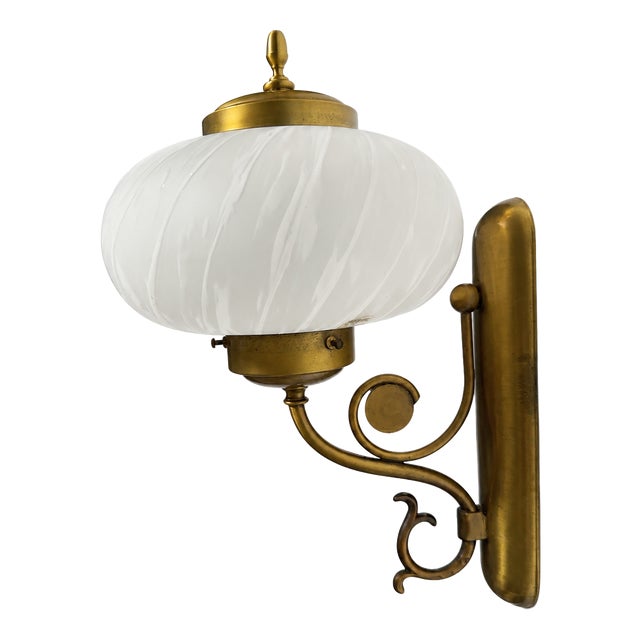Mid-Century Italian Brass and Murano Swirl Glass Sconce by Vetreria Lag, 1970s For Sale