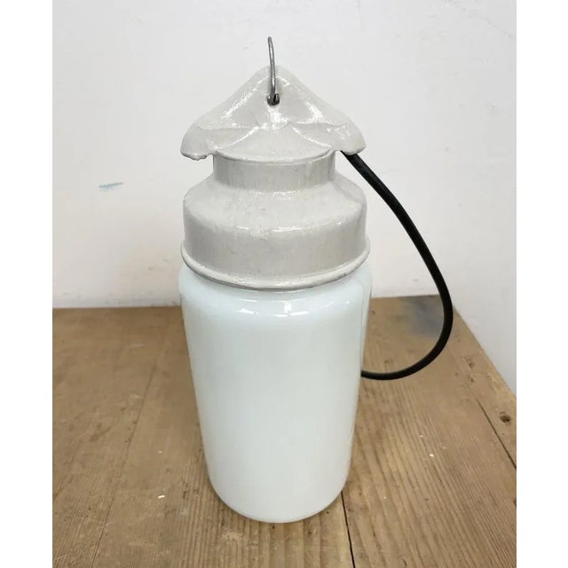 Industrial White Porcelain Pendant Light with Milk Glass, 1970s For Sale - Image 10 of 13