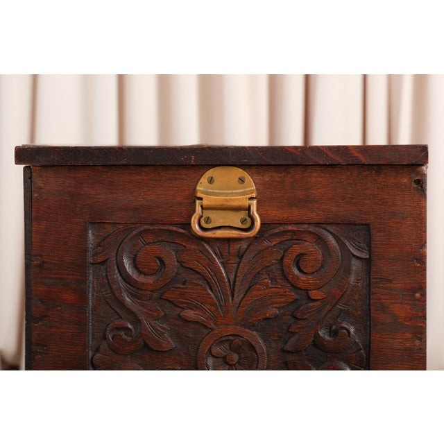 1900 - 1909 Vintage Jacobean Style Carved Oak Chest For Sale - Image 5 of 16