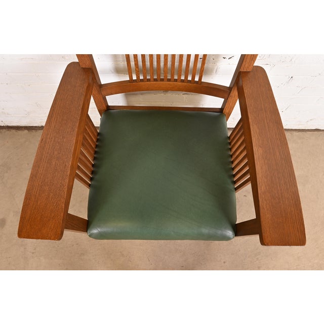 Brown Stickley Mission Oak Arts & Crafts Spindle High Back Arm Chairs, Pair For Sale - Image 8 of 12