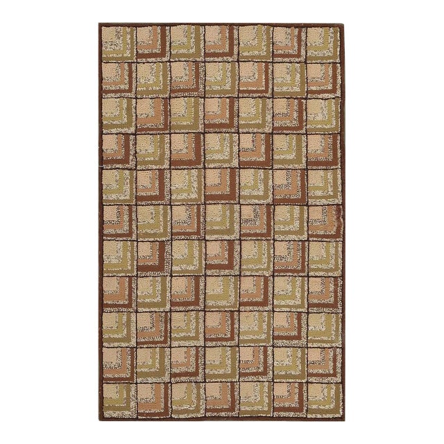 Nazmiyal Collection Antique American Green Hooked Rug For Sale
