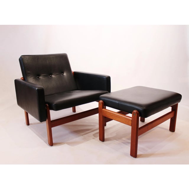 Set of Danish Leather & Teak Lounge Chair & Footstool by Jørgen Bækmark for FDB, 1960s For Sale - Image 12 of 12