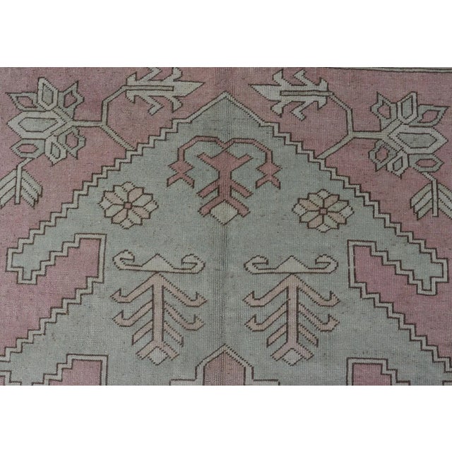 Turkish Oushak Rug in Soft Rose and Sage Green With Geometric 6'6 X 9'9 For Sale - Image 4 of 16