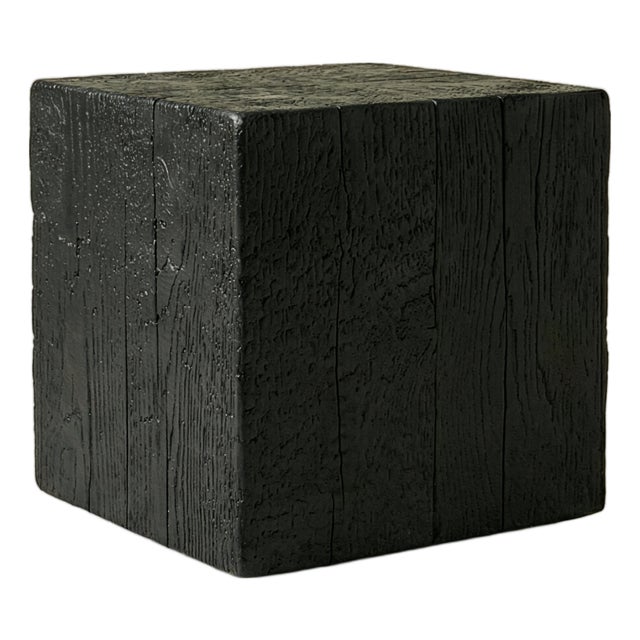 Shou Sugi Ban Burnt Solid Wood Cube End Table For Sale