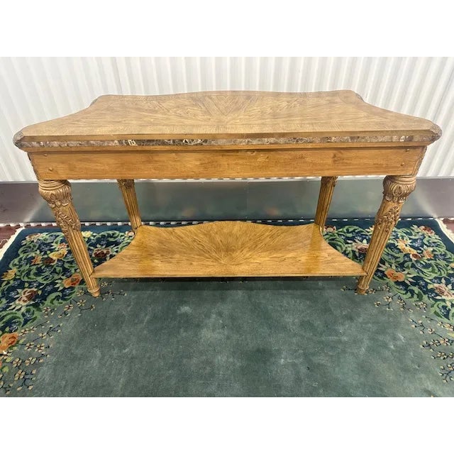 Brown 1980s Console Table With Carved Wood and Marble For Sale - Image 8 of 8