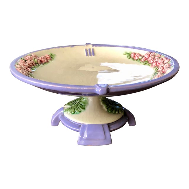 1920s Art Deco Eichwald Czechoslovakia Majolica Footed Cake/Pastry Stand For Sale