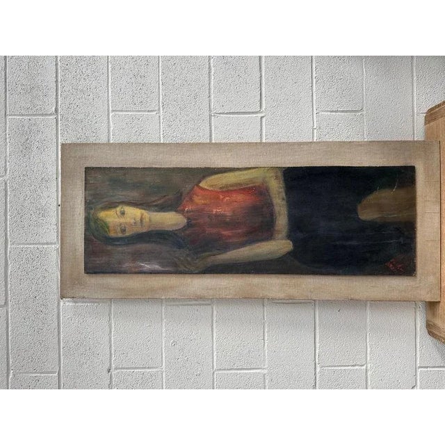 This Flemish painting on chipboard support is entitled "Fille qui regarde" (Girl looking) Dimensions support : 141.5 x 60...