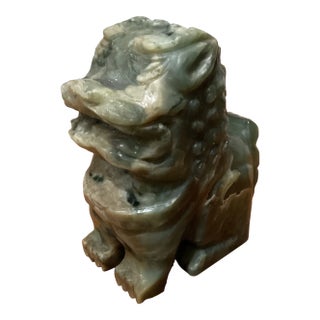 Vintage Chinese Carved Green Jade Foo Lion Dragon Dog Figurine For Sale