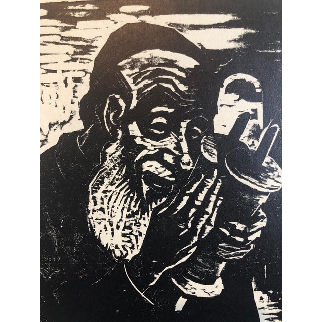 Jacob Steinhardt, Jewish Rabbi with Torah German Expressionist Woodcut Israeli Early Bezalel For Sale In Miami - Image 6 of 7