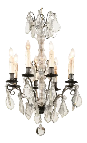 19th Century French Eight Arms Crystal Chandelier with Metal Armature
