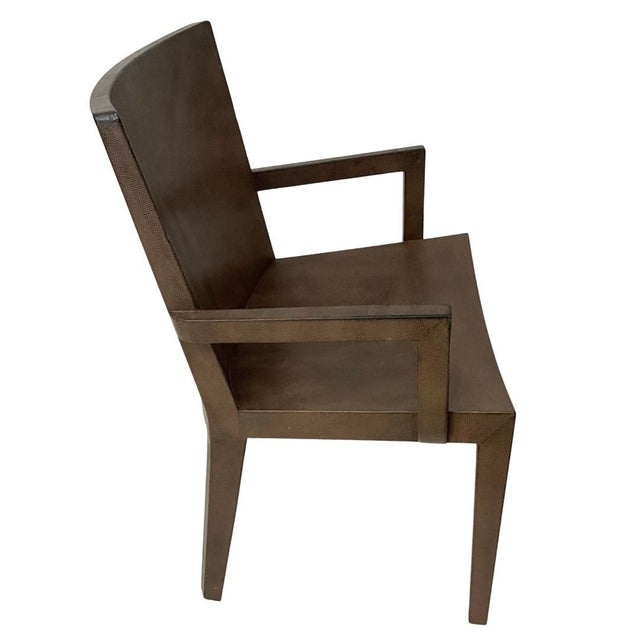 Wood Pair of Karl Springer Signed 1987 Jmf Lizard Print Arm Chairs For Sale - Image 7 of 10