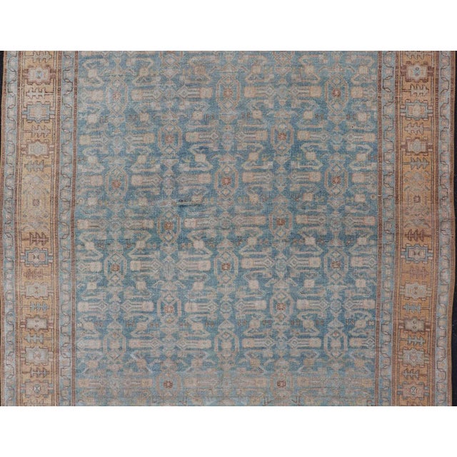 Antique Persian Bidjar Rug With All-Over Design in Light Blue and Orange 4'11 X 8'8 For Sale - Image 10 of 14
