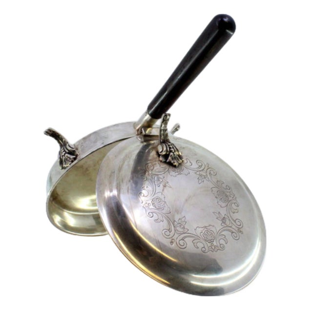 Silver Whisk with Floral Motifs Engraved Lid, Raised Feet and Wooden Handle For Sale