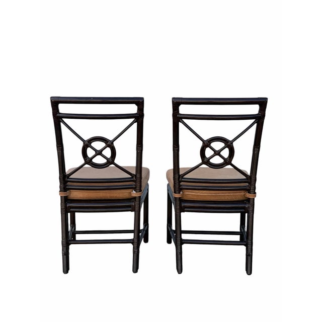 McGuire McGuire Rattan Target Back Dining Chairs - A Pair For Sale - Image 4 of 8
