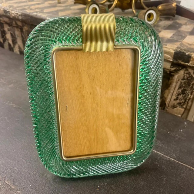 1990s Barovier Style Art Deco Green Murano Glass Picture Frame For Sale - Image 6 of 14