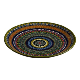 Large Uzbek Hand-Painted Ceramic Serving Platter, Collector Presentation For Sale