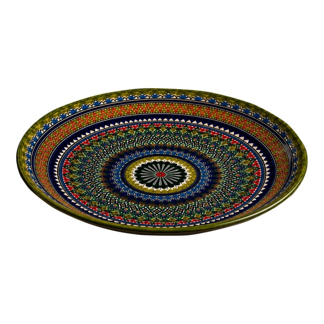 Large Uzbek Hand-Painted Ceramic Serving Platter, Collector Presentation For Sale