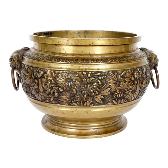 Large Heavy Chinese Cast Gilt Bronze Planter For Sale