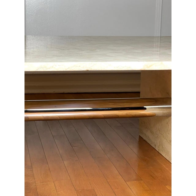 Solid Marble and Chrome Rectangular Coffee Table in Cream For Sale - Image 9 of 15