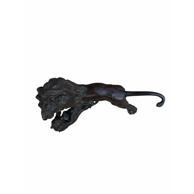 Metal Antique Patinated Bronze Lion and Tiger Animalier Sculpture For Sale - Image 7 of 9