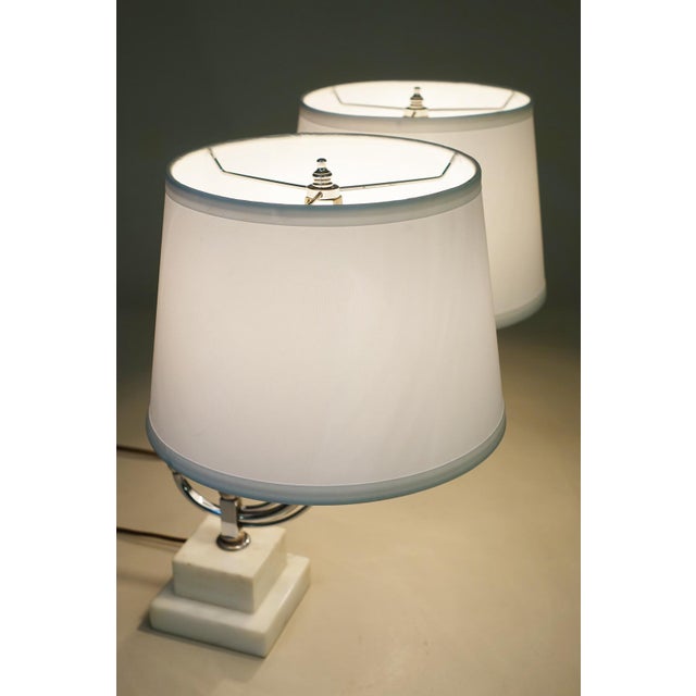 1930s Art Deco Streamline Moderne Stepped Marble Chrome Table Lamps by Donald Deskey - a Pair For Sale - Image 10 of 12