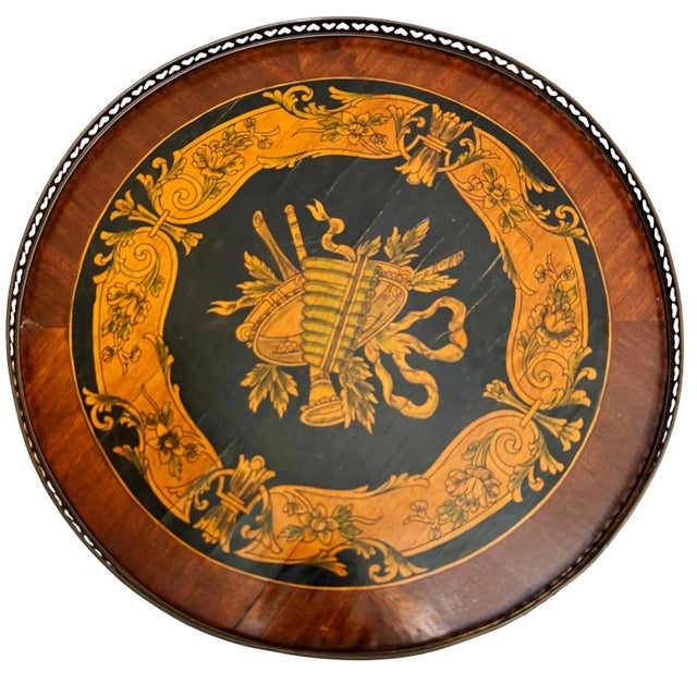 Pair of Louis XVI Style Marquetry Guéridon Tables With Bronze Gallery & Mounts For Sale - Image 13 of 18