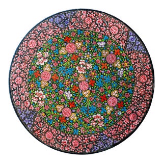 Late 20th Century Hand Painted Round Floral Place Holder Tray For Sale
