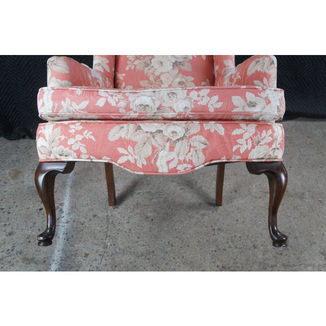 Late 20th Century Ethan Allen Queen Anne 20-7517 Floral Upholstered Sussex Wingback Armchair For Sale - Image 14 of 14