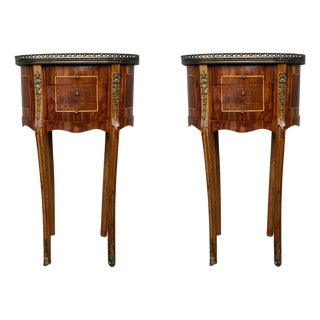19th Century Bouillotte Louis XVI Style, Kidney Shaped Bronze and Walnut Table, A Pair For Sale